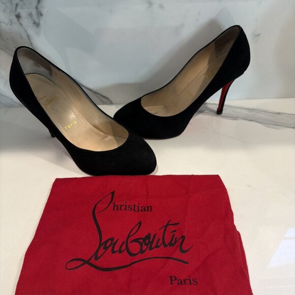 CHRISTIAN LOUBOUTIN Black Suede Platform Pumps - Picture 5 of 6